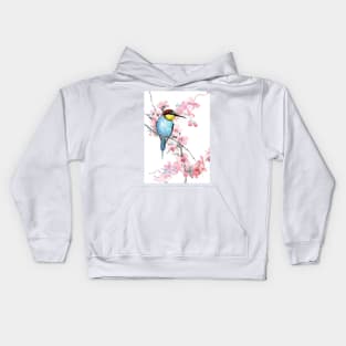 Bee Eater adn Spring Blossom, Turquoise Pink Mild Colors Kids Hoodie